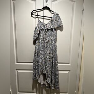 Vince Camuto Snake  Print Asymmetric V-Neck Sleeveless Flutter Hem Dress